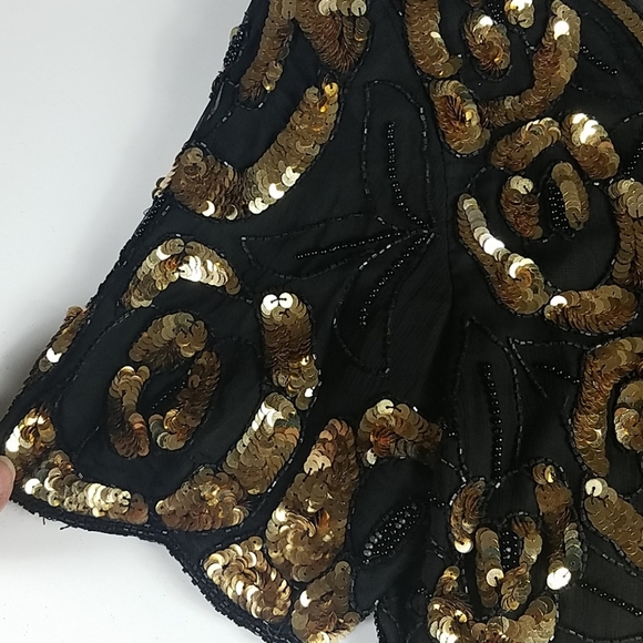 Lawrence Kazar, Black and Gold Sequined top, Sz L - Picture 3 of 8